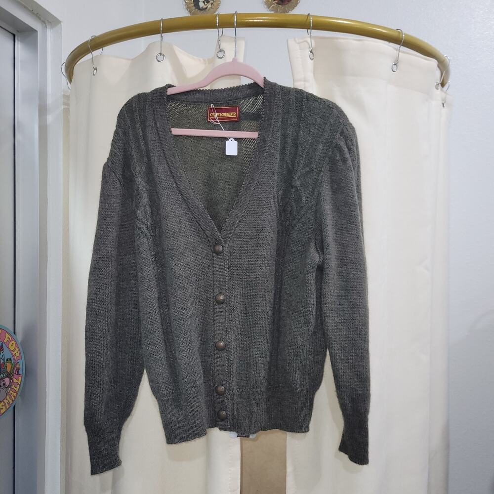 80's/90s Collegiate Grunge Wool Dark Muted Natural Earthy Green Cardigan Unisex